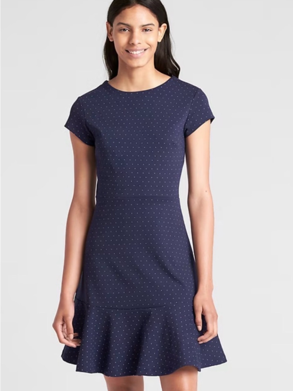 GAP Fit and Flare Peplum Dress in Ponte Blue with Dot Print Womens Size 12